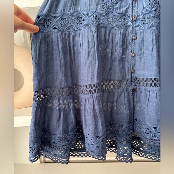 Free People Adelaide Blue Eyelet Trim Sleeveless Tunic Size Small S Button Boho - Picture 2 of 6